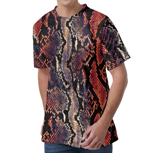 Blue And Red Snakeskin Print Men's Velvet T-Shirt
