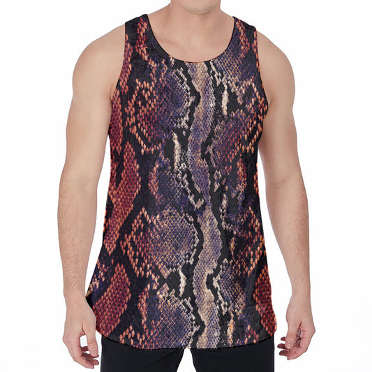 Blue And Red Snakeskin Print Men's Velvet Tank Top
