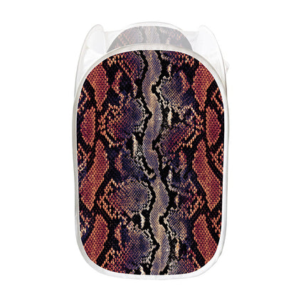 Blue And Red Snakeskin Print Mesh Laundry Hamper