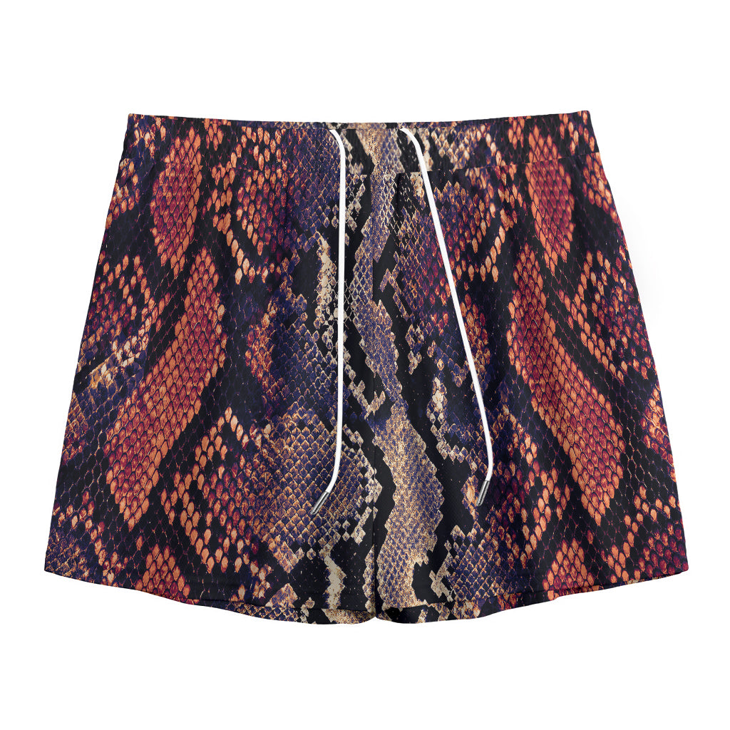 Blue And Red Snakeskin Print Mesh Shorts