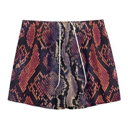 Blue And Red Snakeskin Print Mesh Shorts
