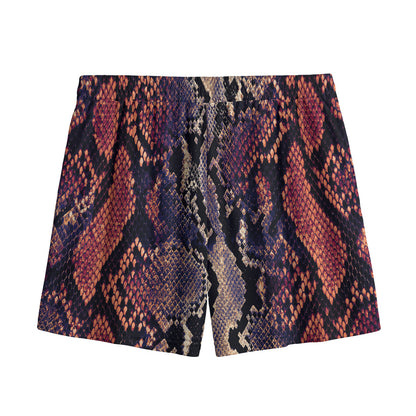 Blue And Red Snakeskin Print Mesh Shorts