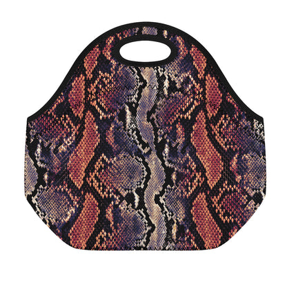Blue And Red Snakeskin Print Neoprene Lunch Bag