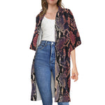 Blue And Red Snakeskin Print Open Front Beach Cover Up