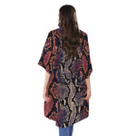 Blue And Red Snakeskin Print Open Front Beach Cover Up