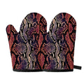 Blue And Red Snakeskin Print Oven Mitts