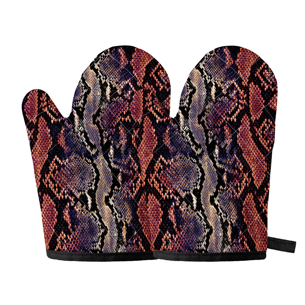 Blue And Red Snakeskin Print Oven Mitts