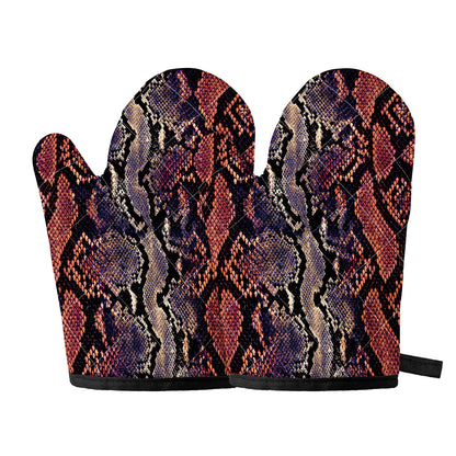 Blue And Red Snakeskin Print Oven Mitts