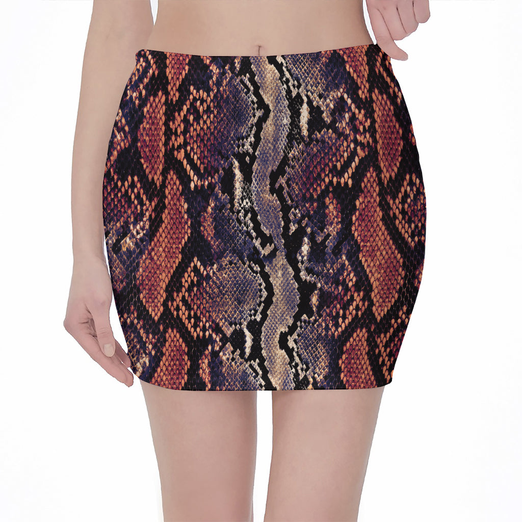 Blue And Red Snakeskin Print Pencil Mini Skirt
