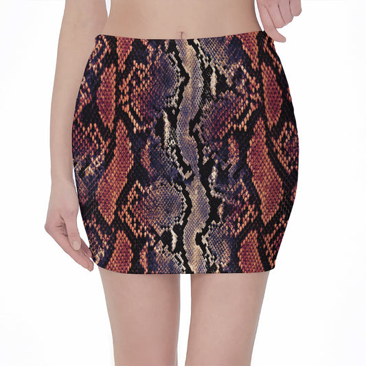Blue And Red Snakeskin Print Pencil Mini Skirt