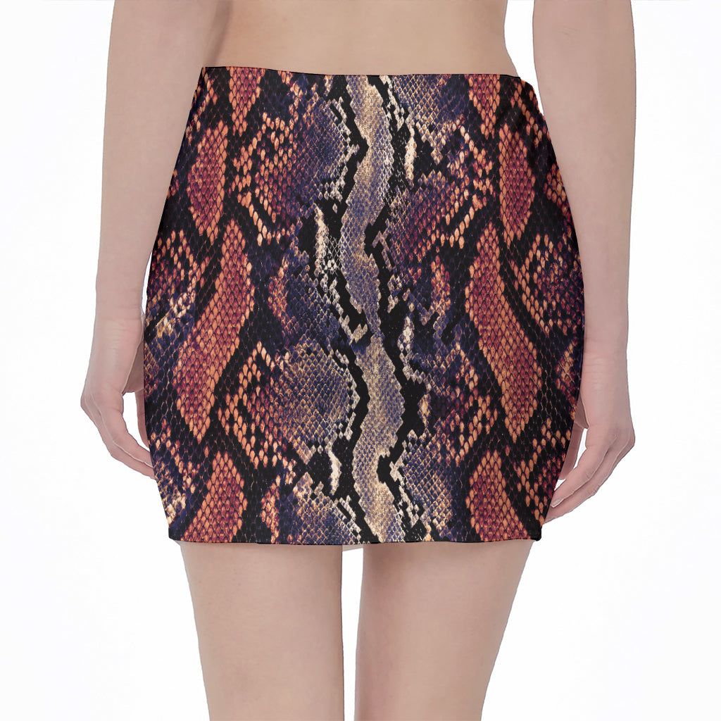 Blue And Red Snakeskin Print Pencil Mini Skirt