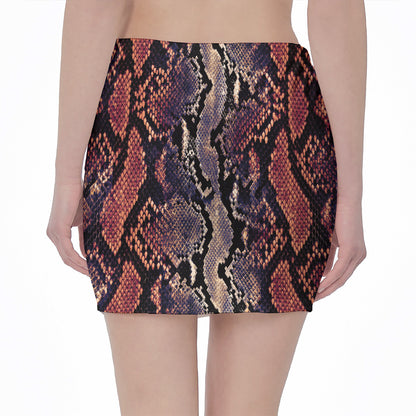 Blue And Red Snakeskin Print Pencil Mini Skirt
