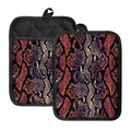 Blue And Red Snakeskin Print Pot Holders With Pocket