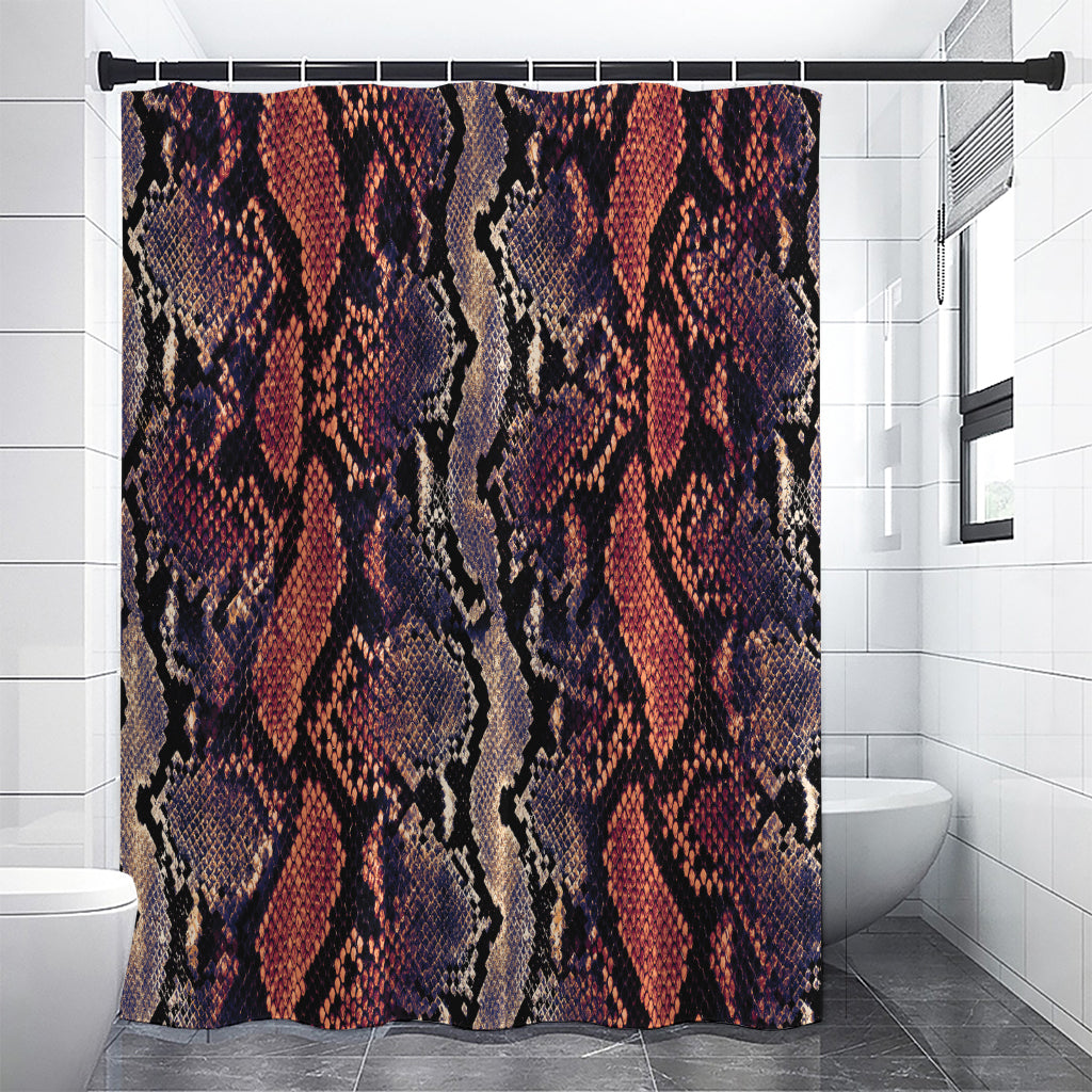 Blue And Red Snakeskin Print Premium Shower Curtain