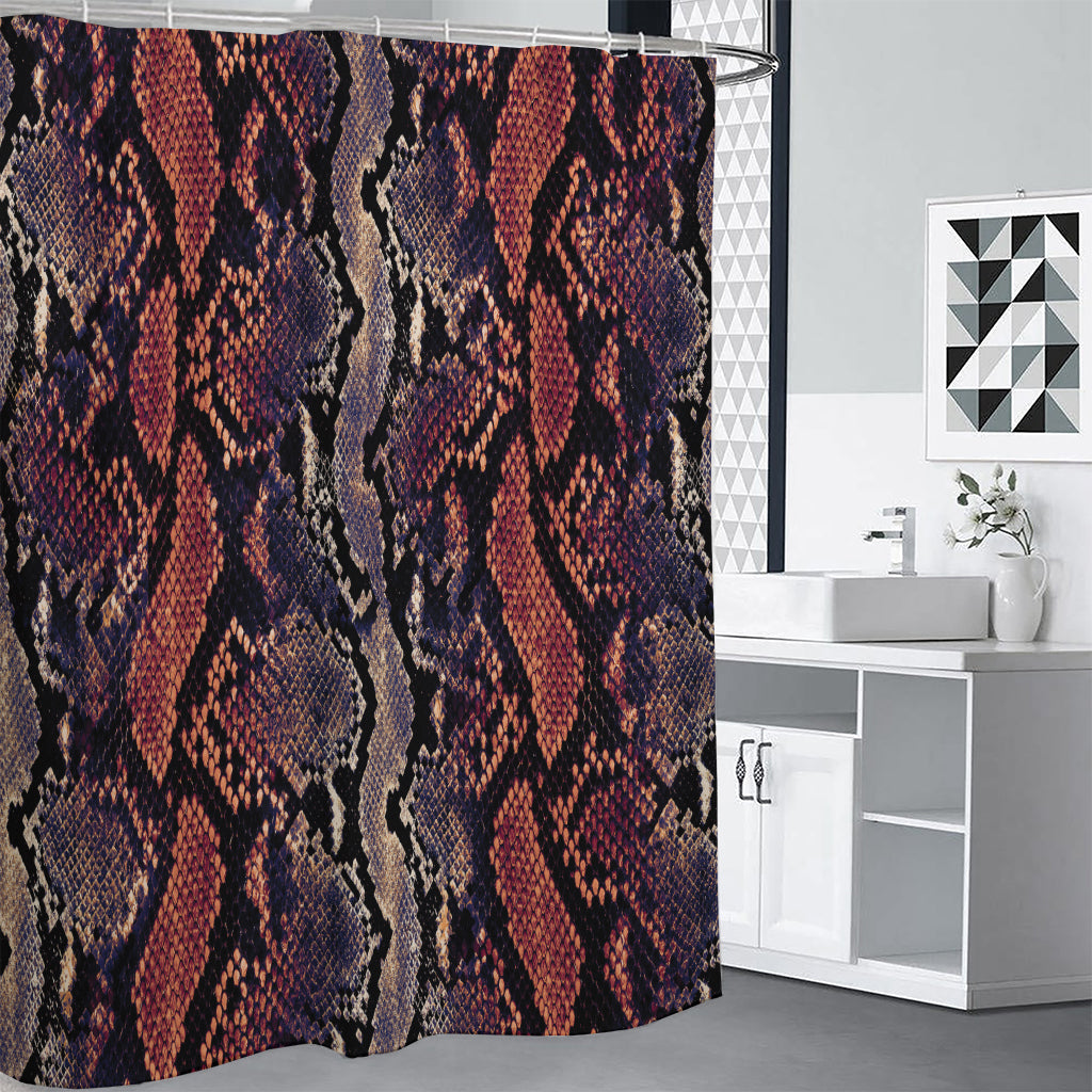 Blue And Red Snakeskin Print Premium Shower Curtain