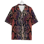 Blue And Red Snakeskin Print Rayon Hawaiian Shirt