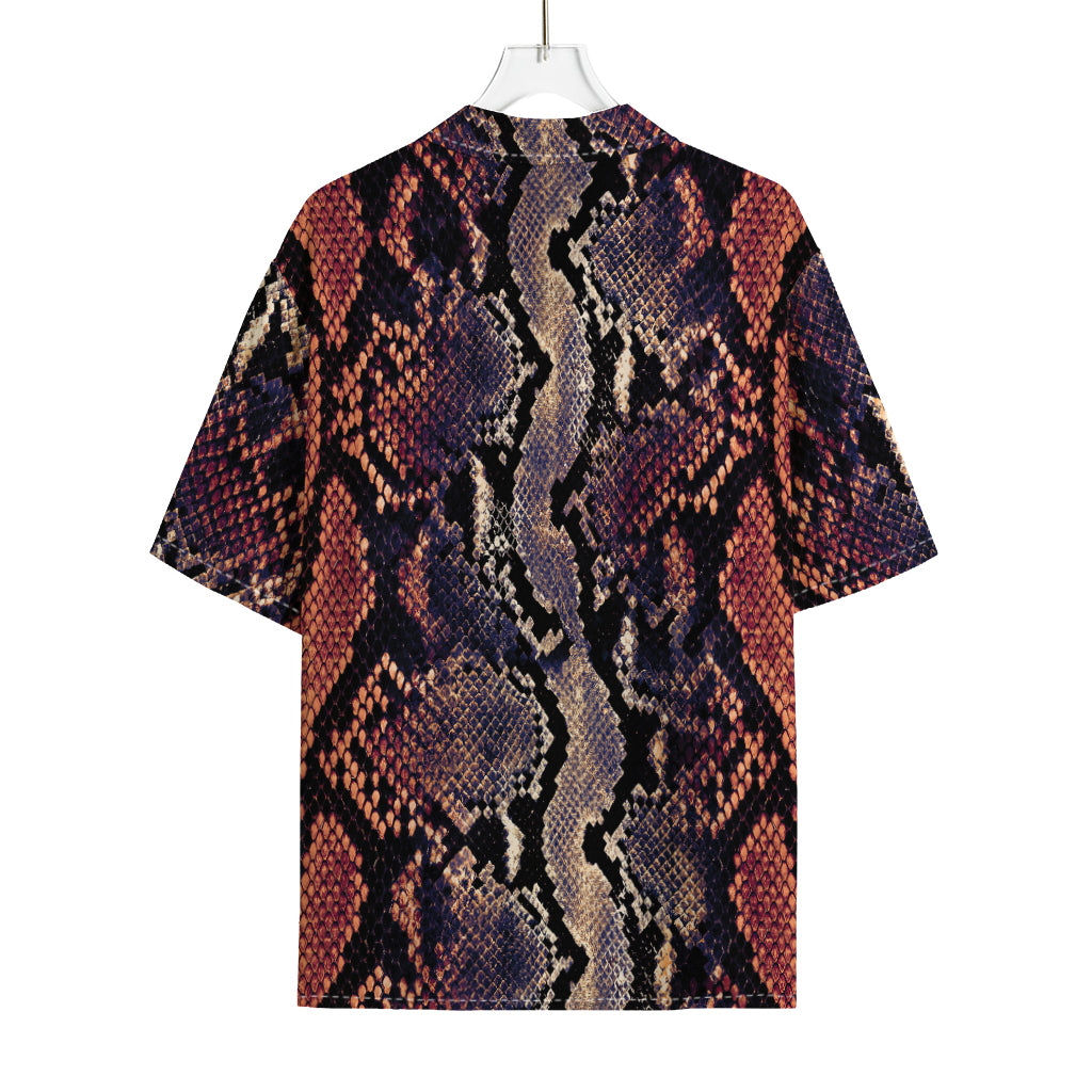 Blue And Red Snakeskin Print Rayon Hawaiian Shirt