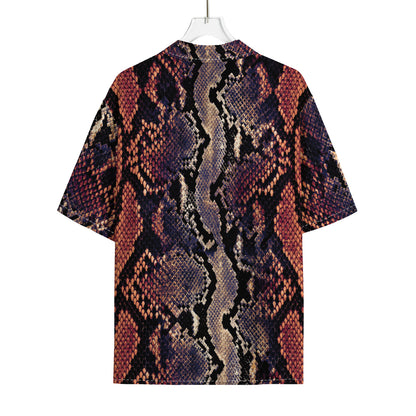 Blue And Red Snakeskin Print Rayon Hawaiian Shirt