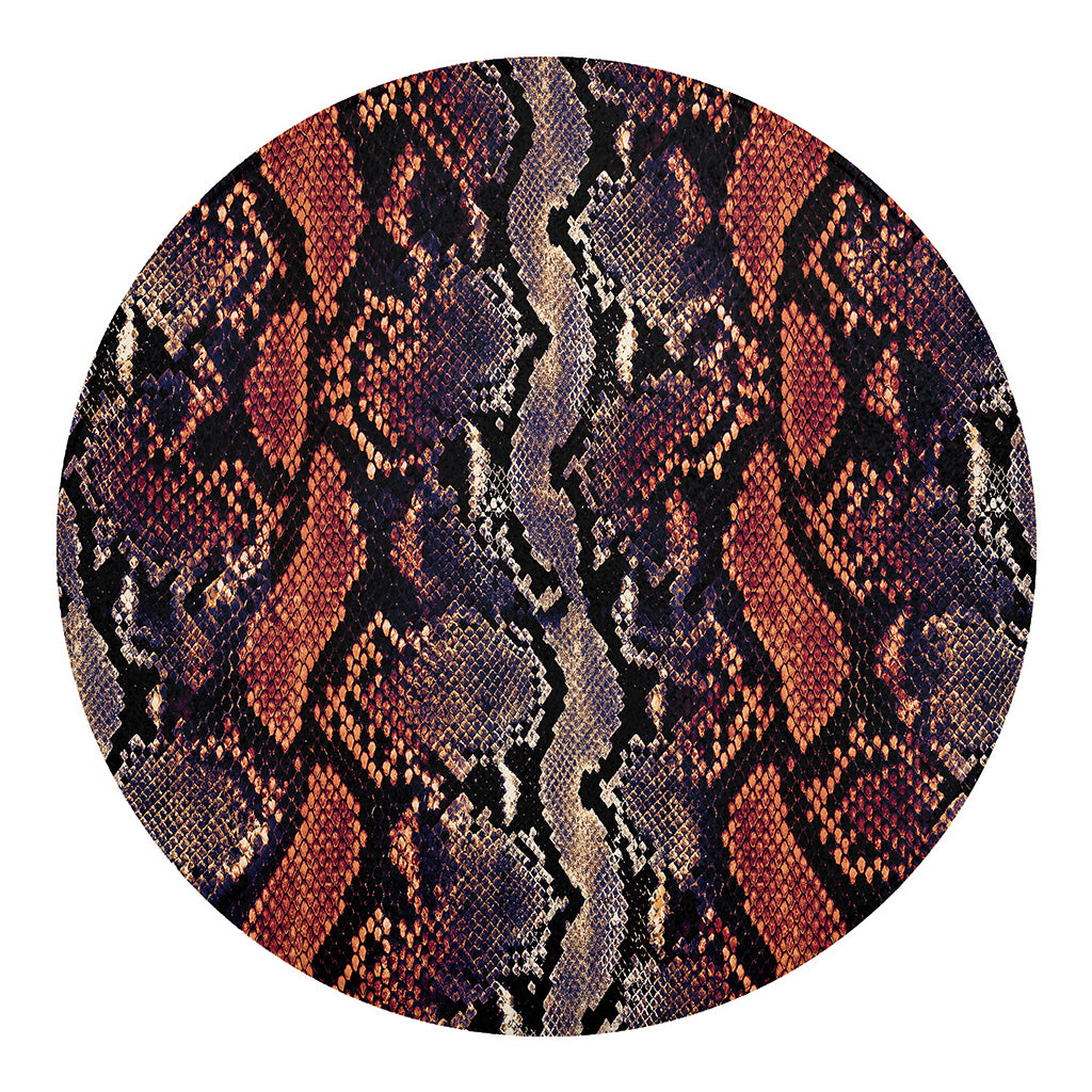 Blue And Red Snakeskin Print Round Blanket