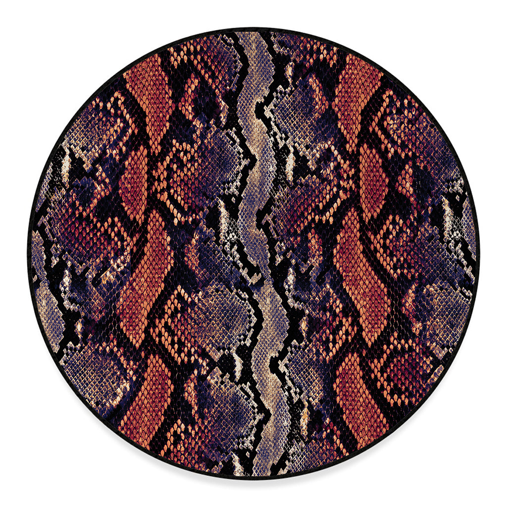 Blue And Red Snakeskin Print Round Floor Mat