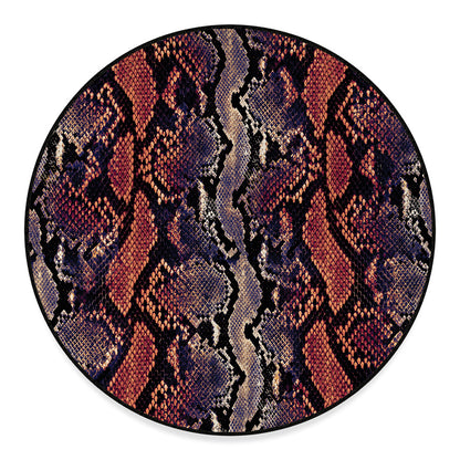 Blue And Red Snakeskin Print Round Floor Mat