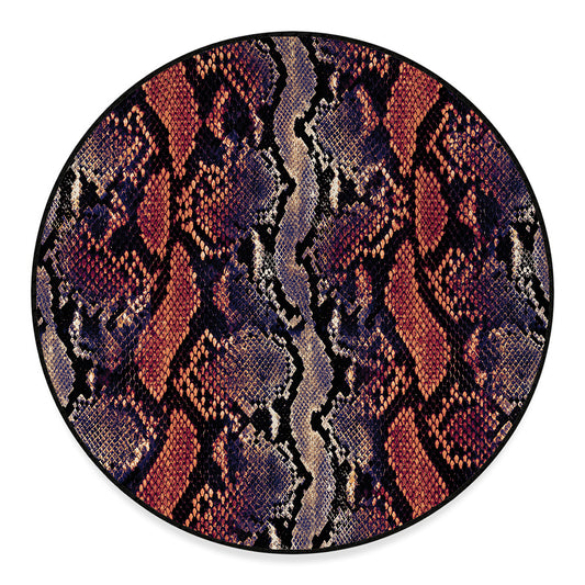 Blue And Red Snakeskin Print Round Floor Mat