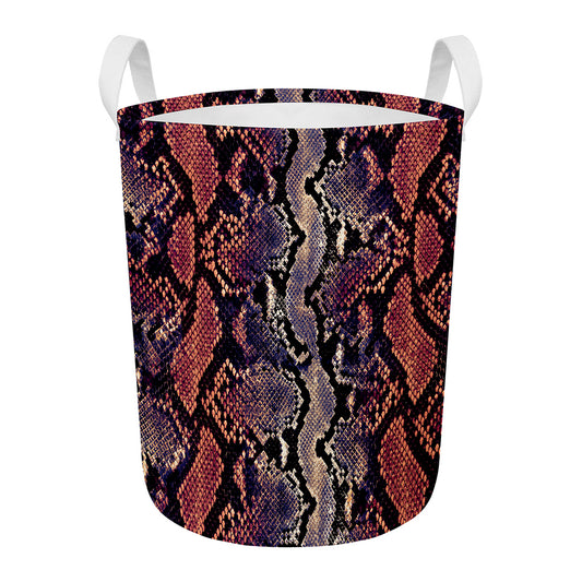 Blue And Red Snakeskin Print Round Laundry Basket