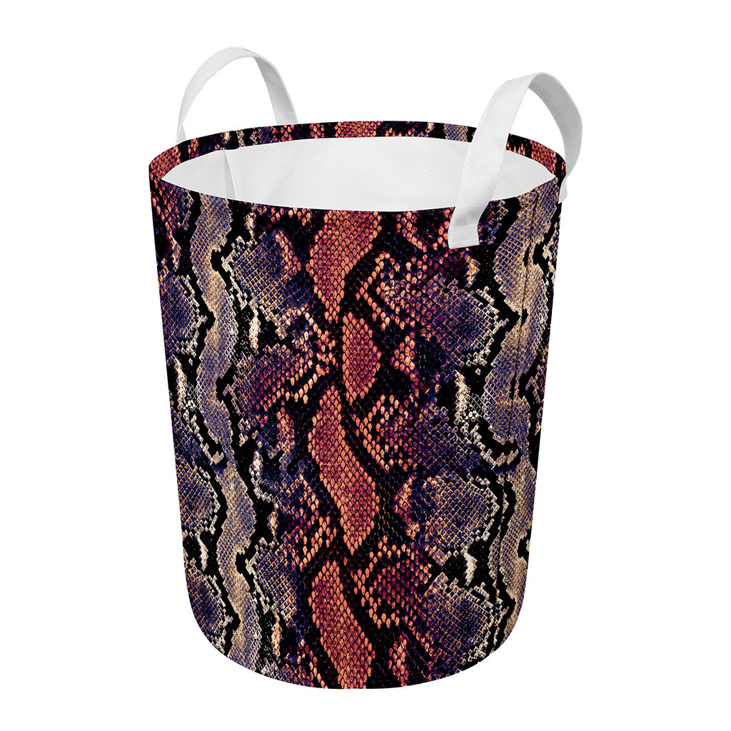 Blue And Red Snakeskin Print Round Laundry Basket