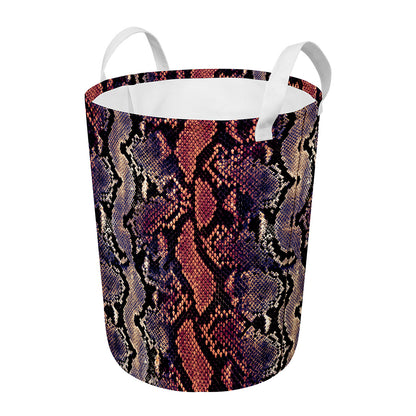 Blue And Red Snakeskin Print Round Laundry Basket