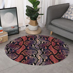 Blue And Red Snakeskin Print Round Rug