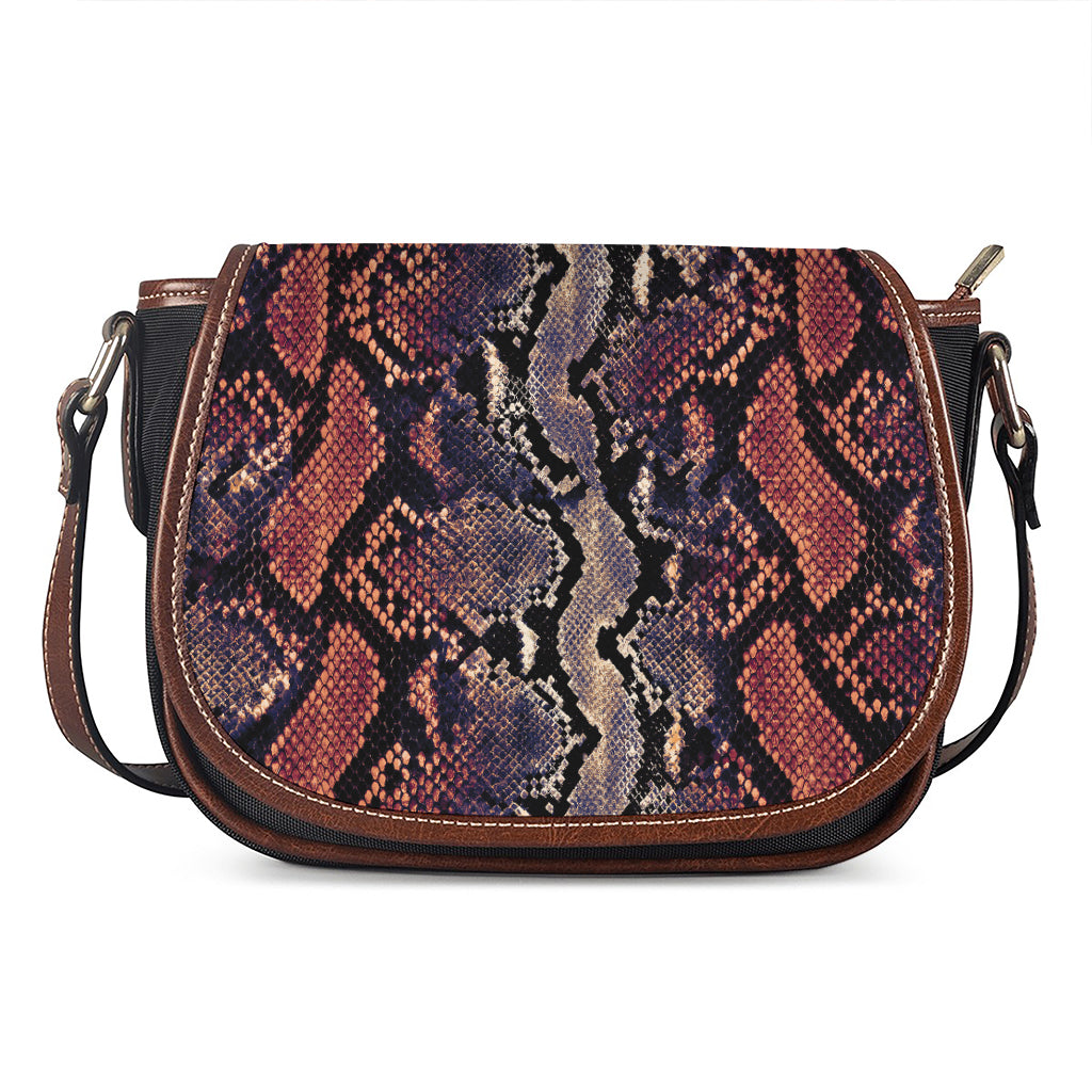 Blue And Red Snakeskin Print Saddle Bag