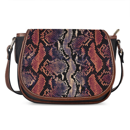 Blue And Red Snakeskin Print Saddle Bag
