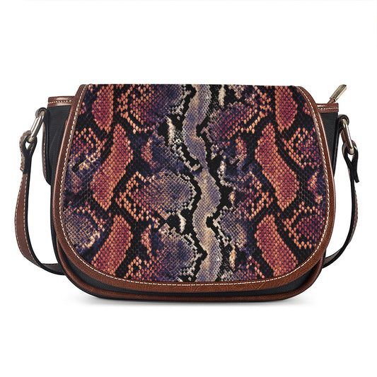 Blue And Red Snakeskin Print Saddle Bag