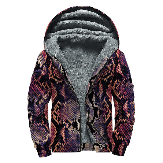 Blue And Red Snakeskin Print Sherpa Lined Zip Up Hoodie