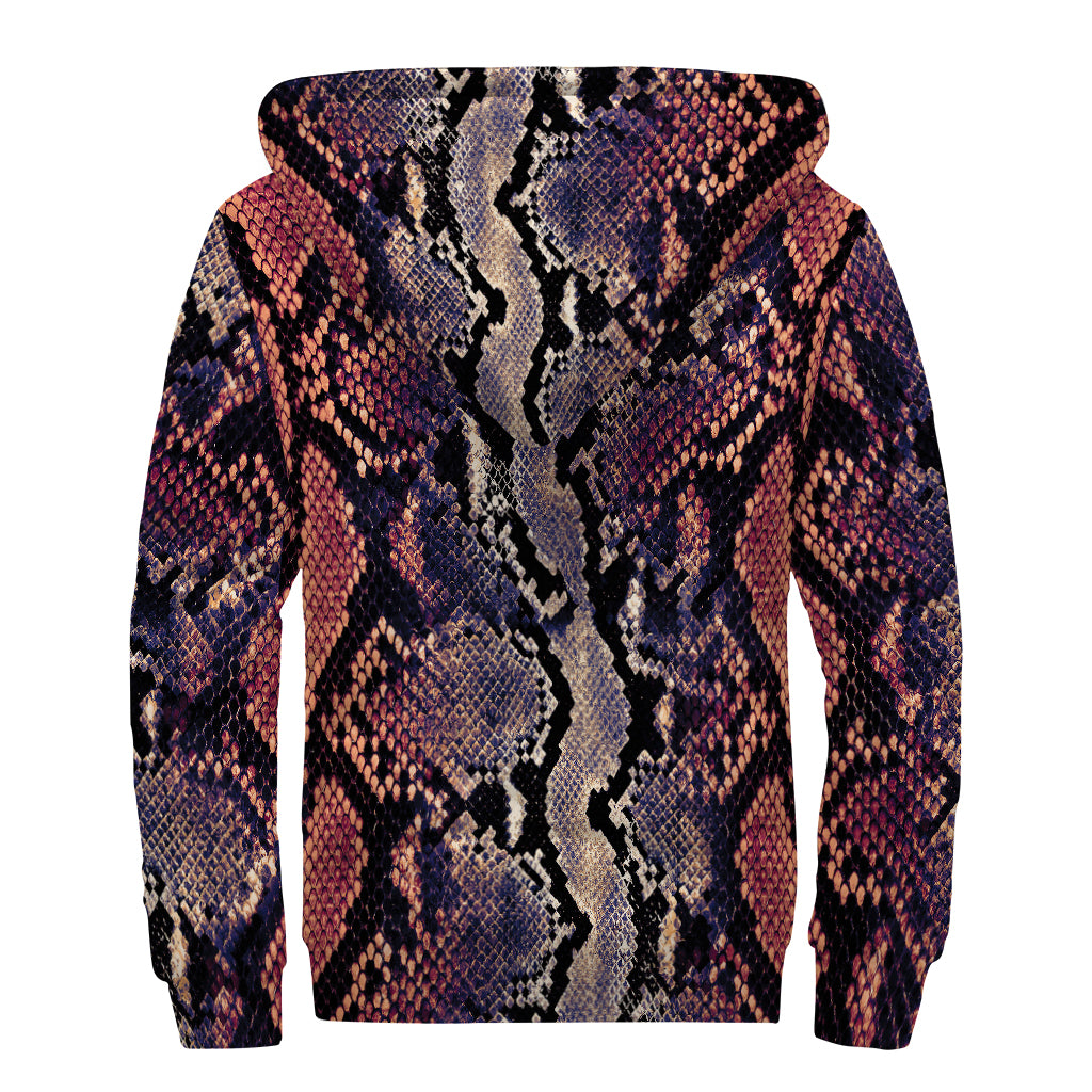 Blue And Red Snakeskin Print Sherpa Lined Zip Up Hoodie