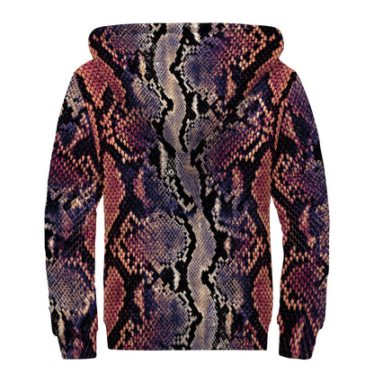 Blue And Red Snakeskin Print Sherpa Lined Zip Up Hoodie