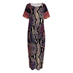Blue And Red Snakeskin Print Short Sleeve Long Nightdress