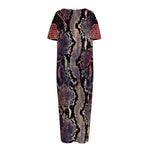 Blue And Red Snakeskin Print Short Sleeve Long Nightdress