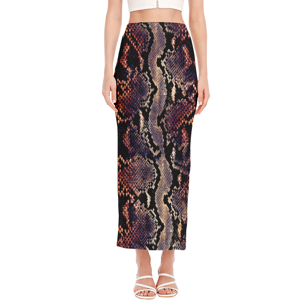 Blue And Red Snakeskin Print Side Slit Maxi Skirt