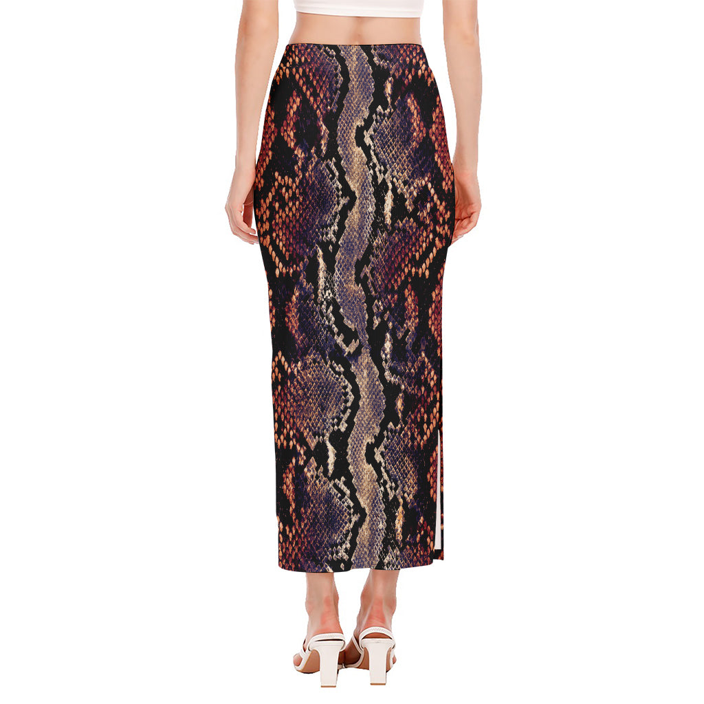 Blue And Red Snakeskin Print Side Slit Maxi Skirt