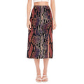 Blue And Red Snakeskin Print Side Slit Midi Skirt