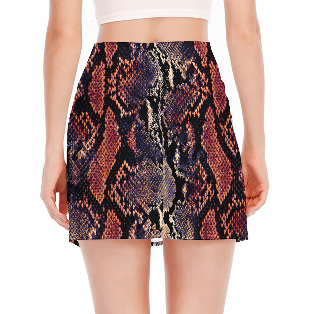 Blue And Red Snakeskin Print Side Slit Mini Skirt
