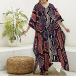 Blue And Red Snakeskin Print Silk V-Neck Kaftan Dress