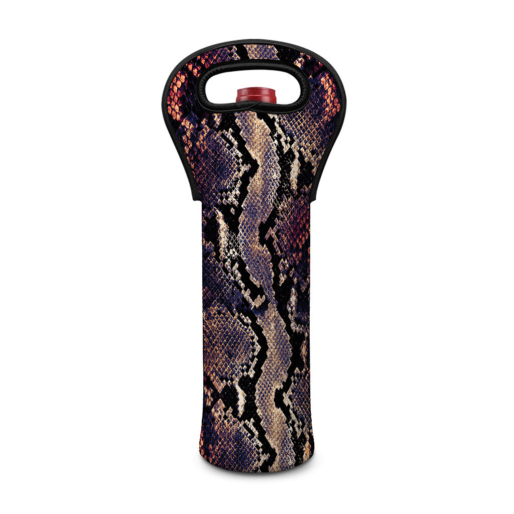 Blue And Red Snakeskin Print Single Neoprene Wine Tote