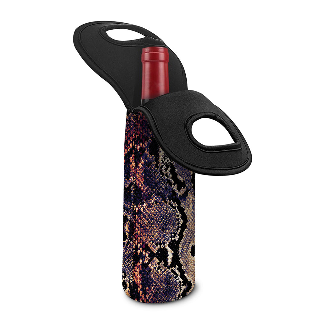 Blue And Red Snakeskin Print Single Neoprene Wine Tote