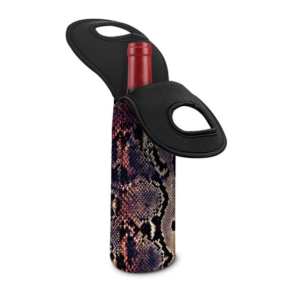 Blue And Red Snakeskin Print Single Neoprene Wine Tote