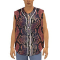 Blue And Red Snakeskin Print Sleeveless Baseball Jersey