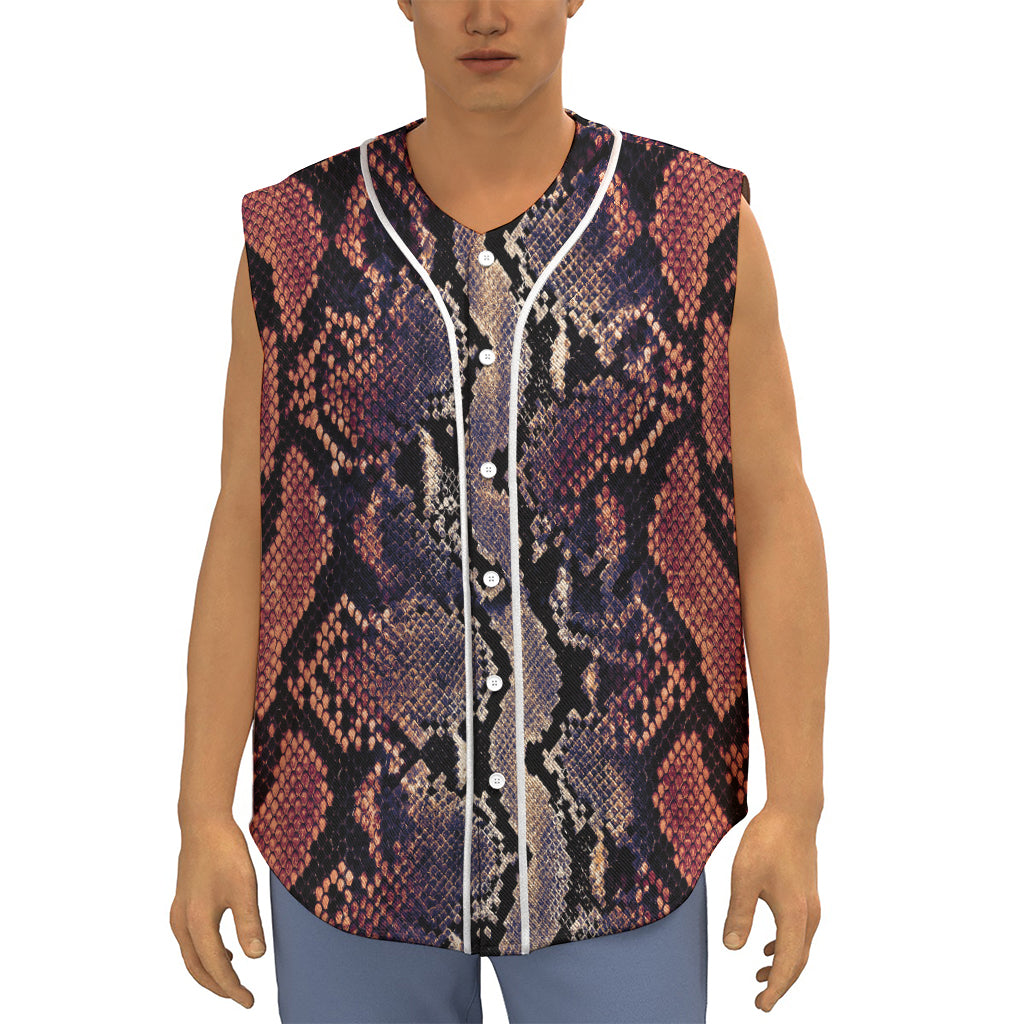 Blue And Red Snakeskin Print Sleeveless Baseball Jersey