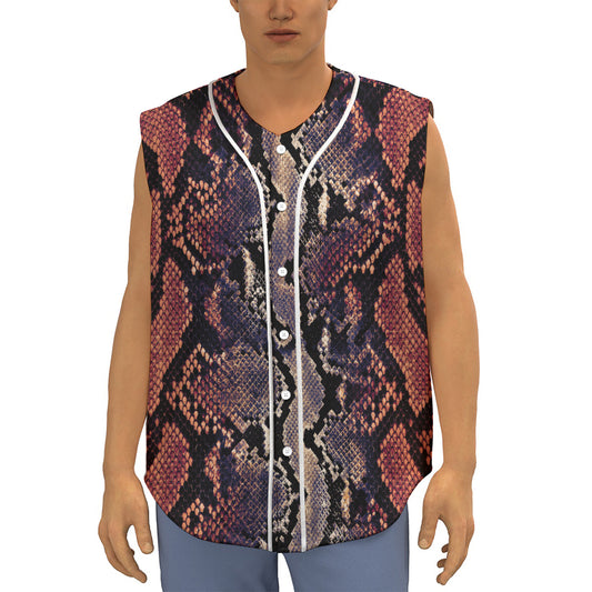 Blue And Red Snakeskin Print Sleeveless Baseball Jersey