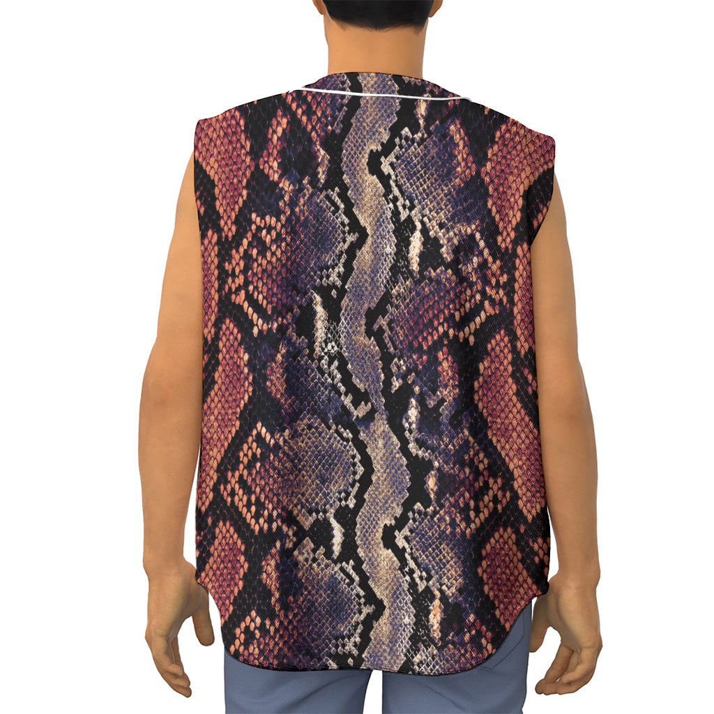 Blue And Red Snakeskin Print Sleeveless Baseball Jersey